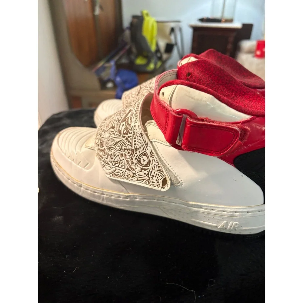 Jordan AJF 20 Kids White Red Black Laser Strap High Top Sneakers 332124-161
